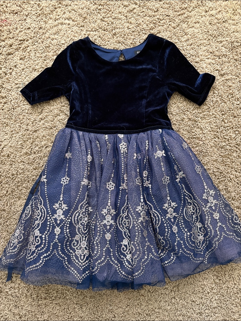 Zunie Navy Velvet Girls Dress